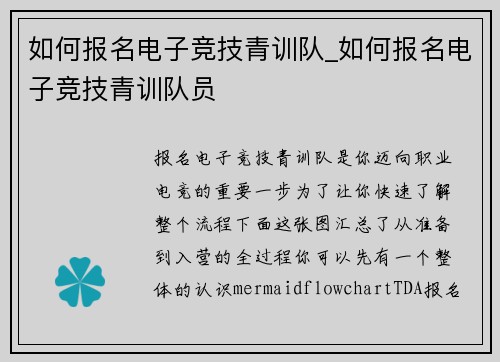 如何报名电子竞技青训队_如何报名电子竞技青训队员