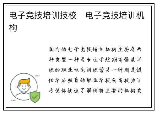 电子竞技培训技校—电子竞技培训机构